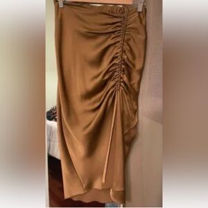 Green Envelope Los Angeles Ruched Side Slit Midi Skirt Brown Large